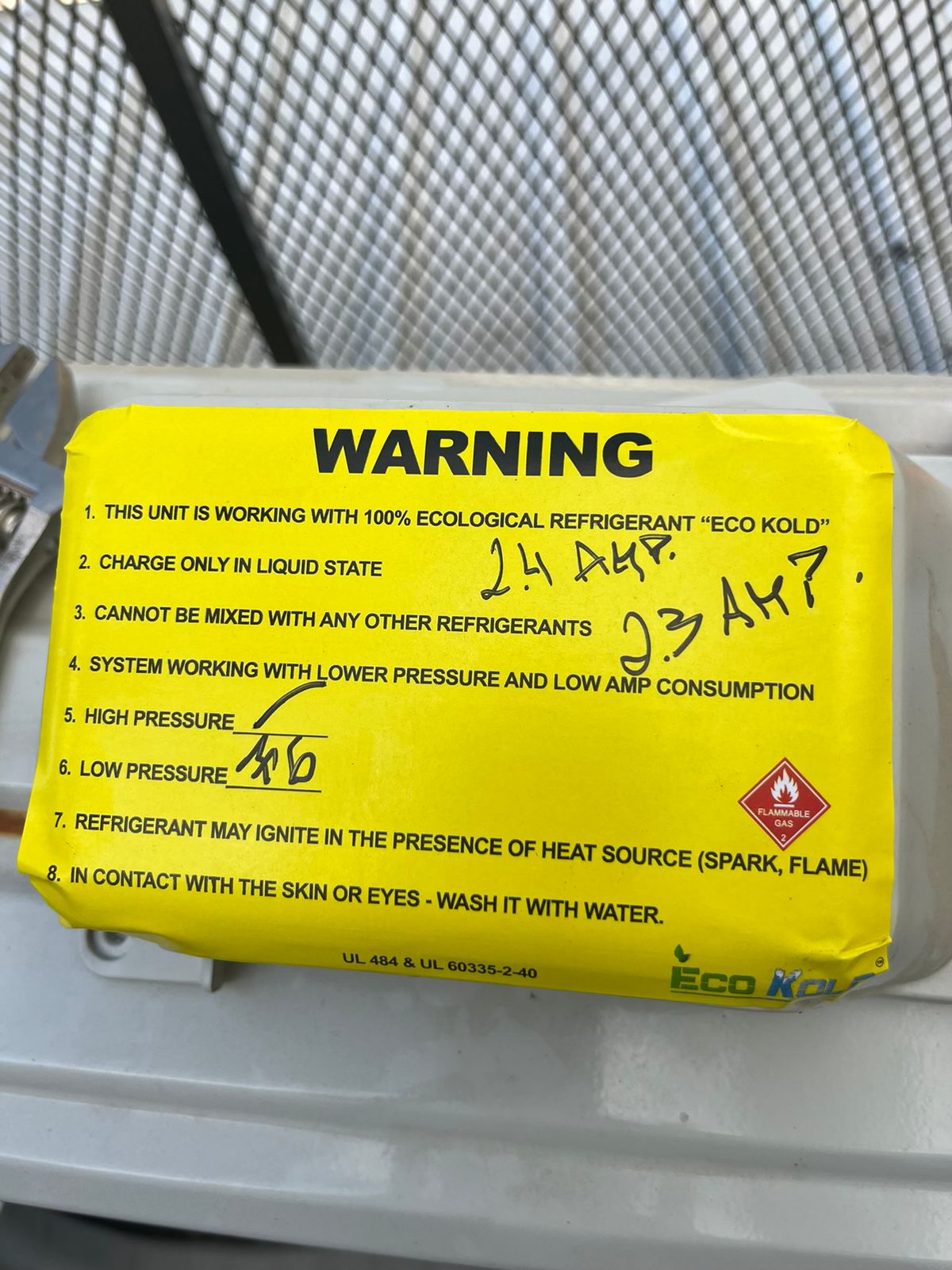 Eco Kold identification sticker applied to retrofit unit